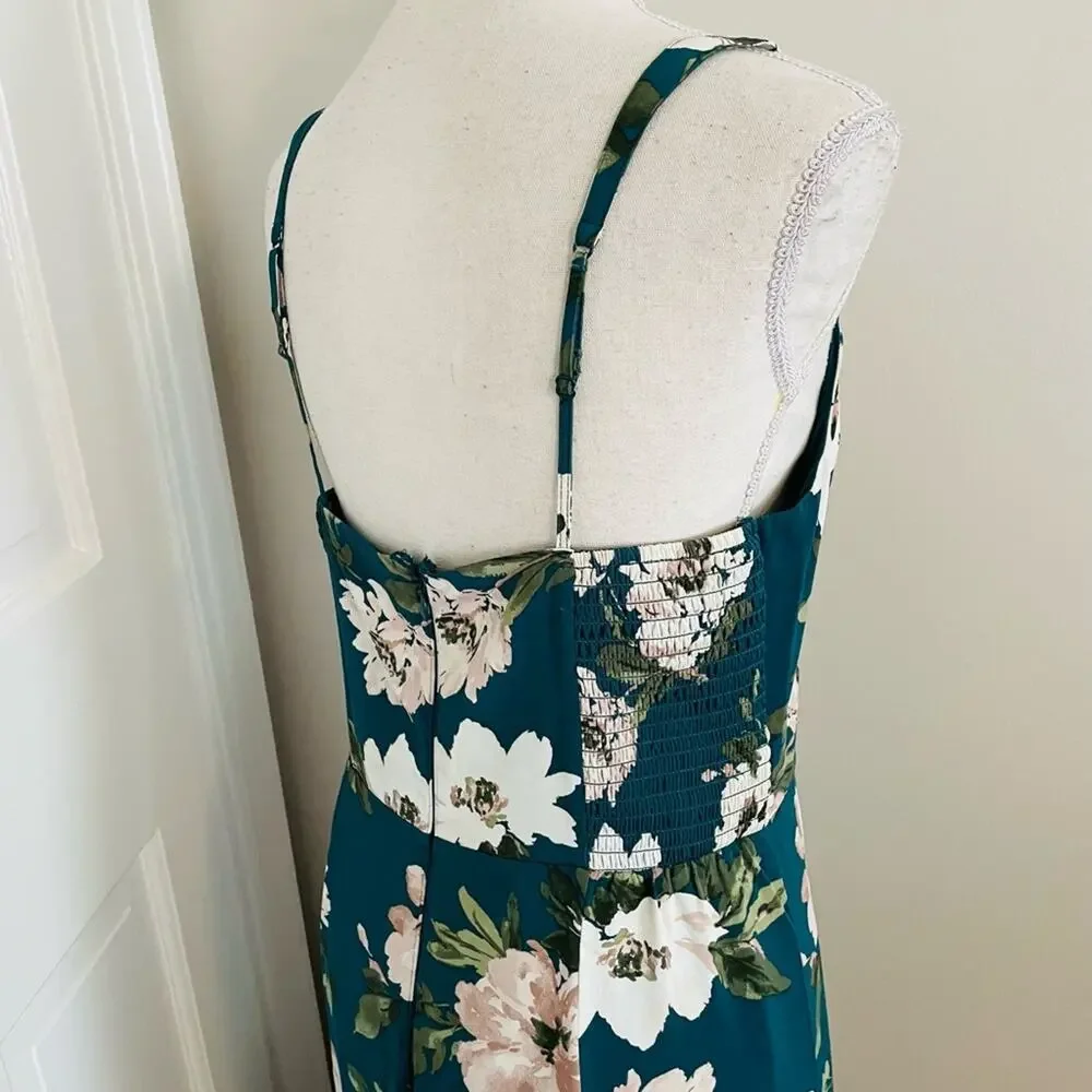 A&F Drama Ruffle Tiered Maxi Dress in Green Floral